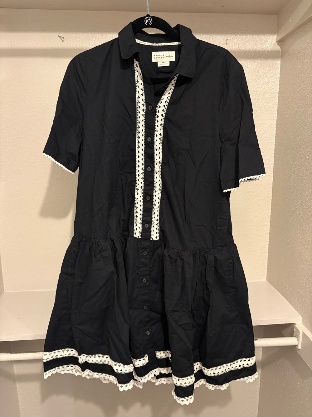 Kate Spade Black Shirt Dress with White Crochet Trim - Picture 2 of 6